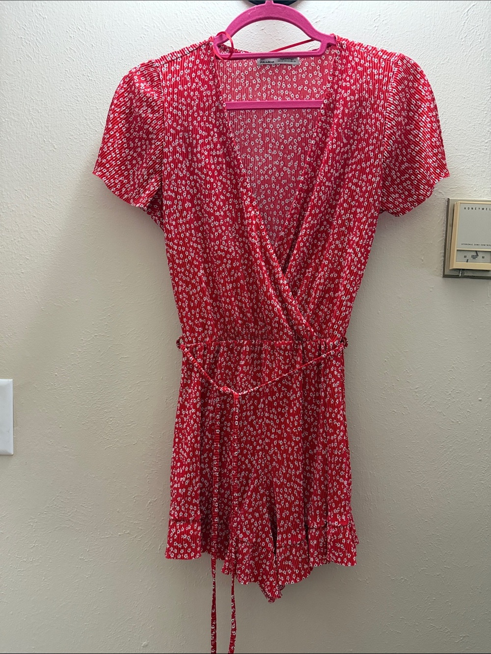 Pull&Bear Red Floral Wrap Romper